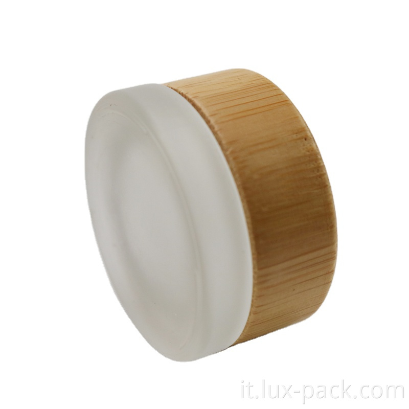 Vendita calda gemelli pancette cosmetiche in vetro con tappi in legno incisione del coperchio di bambù